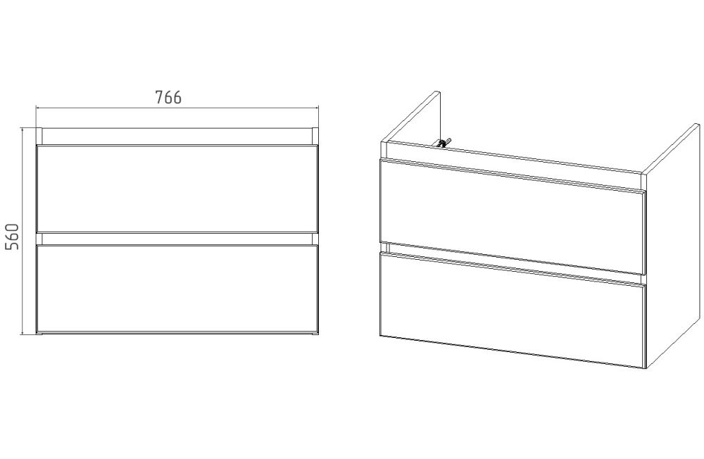 Тумба VIANT "Мальта" 2 ящика подвесная 425х760х560 под раковину .S-UM-COM80/1-w (COMO 80) (VMAL80CO-T2YP), артикул VMAL80CO-T2YP