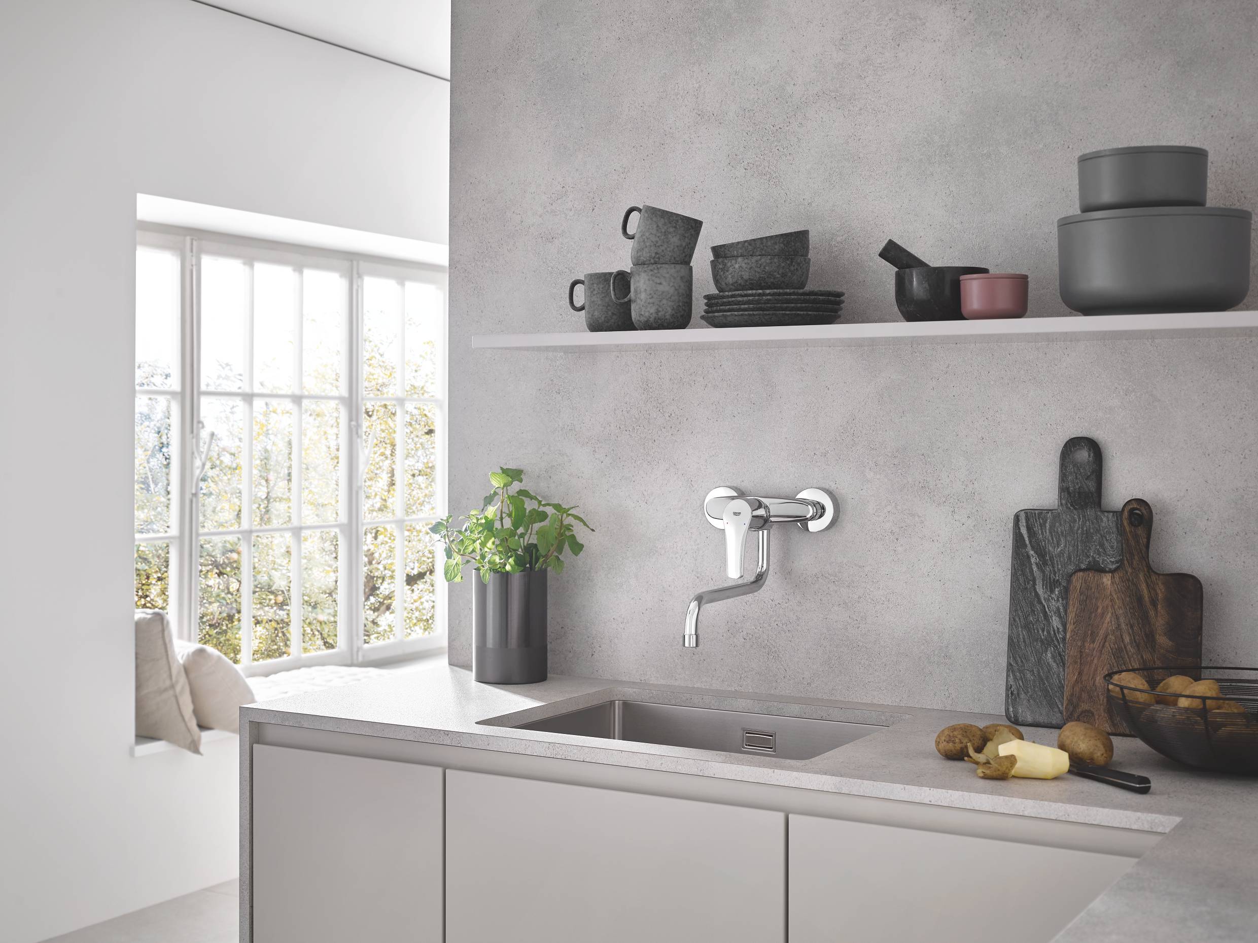 Смеситель для кухни GROHE Eurosmart 2021, настенный монтаж, вынос излива 277 мм, хром (32224003) Смеситель для кухни GROHE Eurosmart 2021, настенный монтаж, вынос излива 277 мм, хром (32224003)