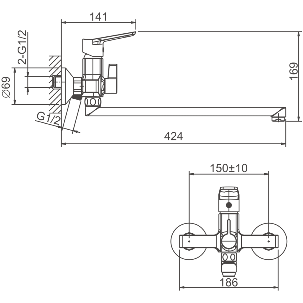Смеситель для ванны BELZ B22715-3, оружейная сталь, артикул B22715-3