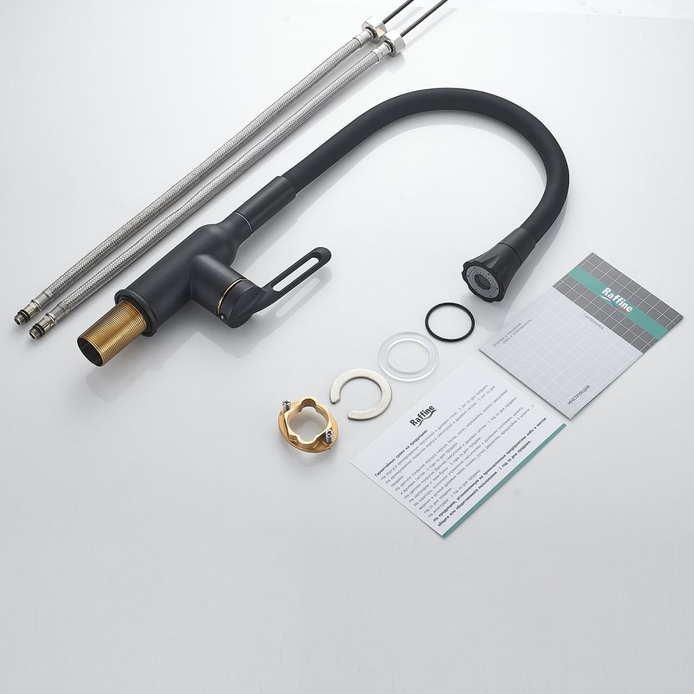 Смеситель для кухни с гибким изливом Raffine F303H-3, черный