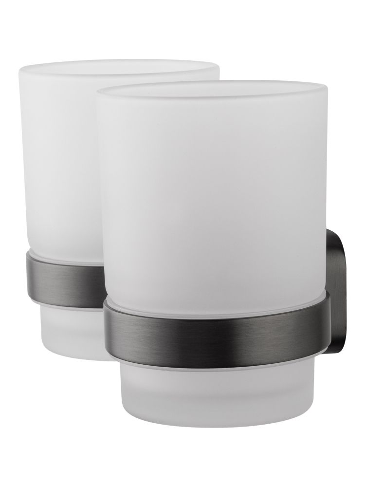 Два стакана для зубных щеток с держателем WONZON & WOGHAND GRAFFITY, Темный графит (WW-9328-GM)