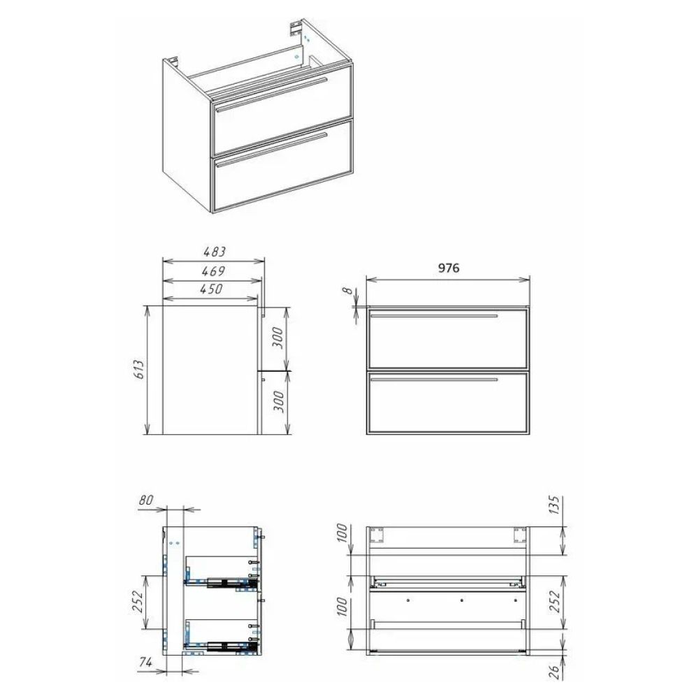 Тумба под раковину подвесная La Fenice Elba TWIN FNC-01-ELB-BG-100-2, синяя, артикул FNC-01-ELB-BG-100-2