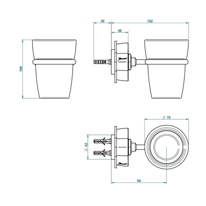THG PETALE DE CRISTAL CLAIR LISERE DORE Стакан стеклянный, подвесной, цвет полированный хром, артикул U6E-F01-536