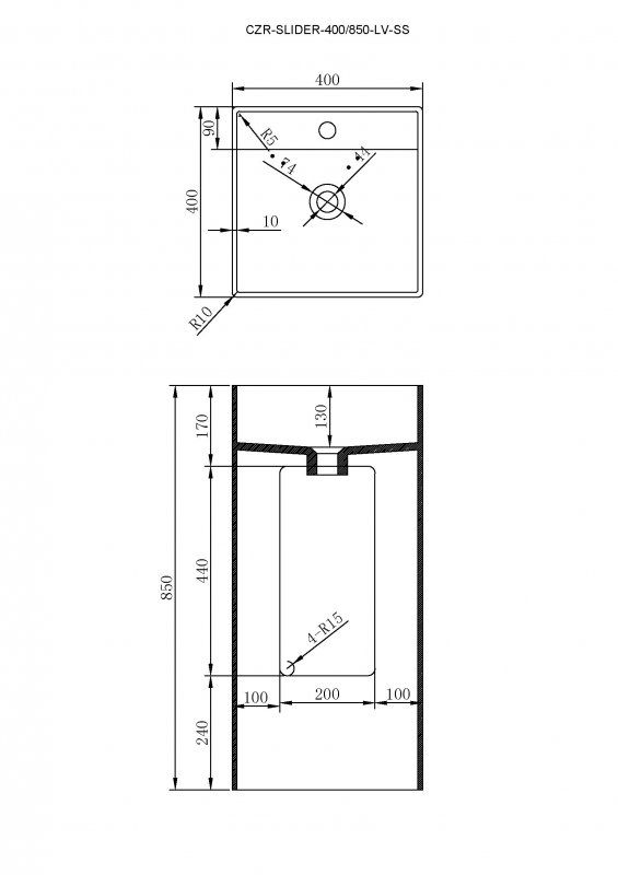 Напольная раковина из искусственного камня Solid Surface 450x450x850, CEZARES CZR-SLIDER-450/850-LV-SS, артикул CZR-SLIDER-450/850-LV-SS