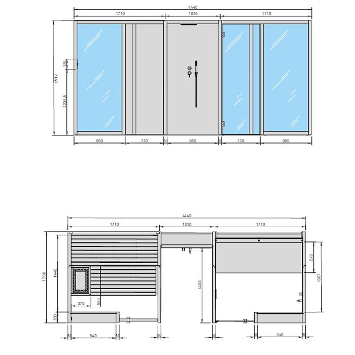 Effegibi Yoku Spa Door Сауна&Хаммам 444x170h217см, пристенная, цвет: сауна термообработанной древесины/Fior di Bosco Tortora