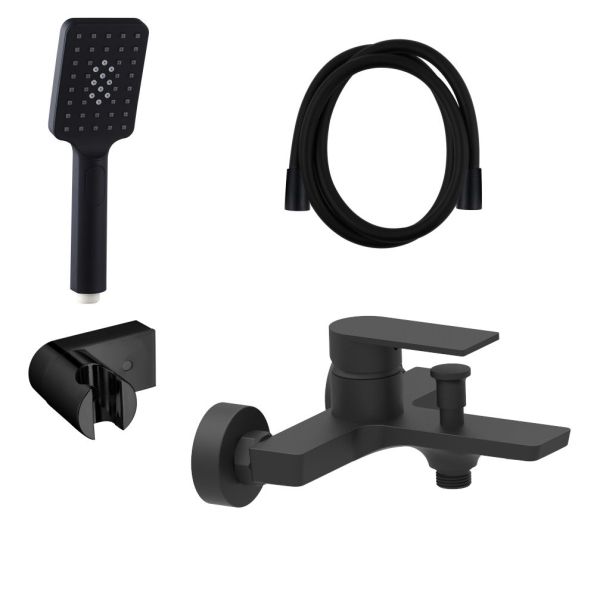 AQG Alpha, однорычажный смеситель для ванны c набором для душа, цвет черный матовый