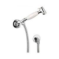 Devon Гигиенический душ с держателем, шлангом и выпуском из стены, с ручкой белой, цвет: хром