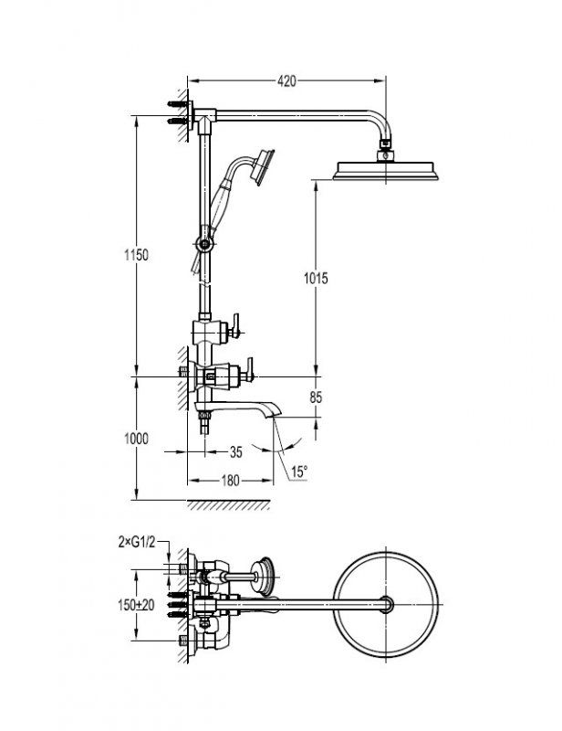 Душевая стойка со смесителем и изливом CEZARES LIBERTY-F-CVD арт. LIBERTY-CVD-BR, артикул LIBERTY-CVD-BR