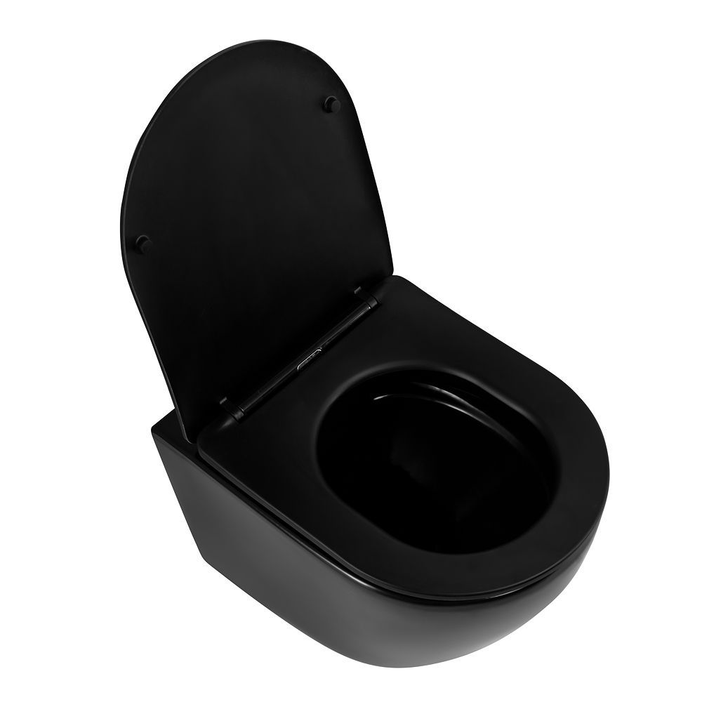 OVALE Унитаз подвесной безободковый с сиденьем в комплекте, цвет чёрный матовый AM011CHR-MB/SC, артикул AM011CHR-MB/SC