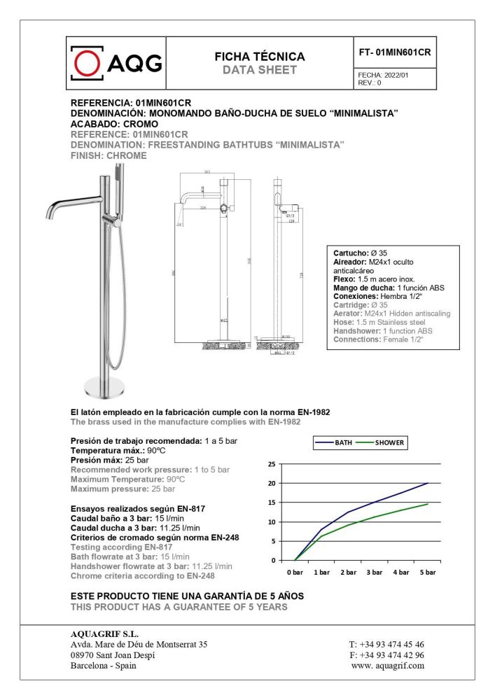 AQG Min, однорычажный напольный смеситель для ванны с дивертером, цвет хром