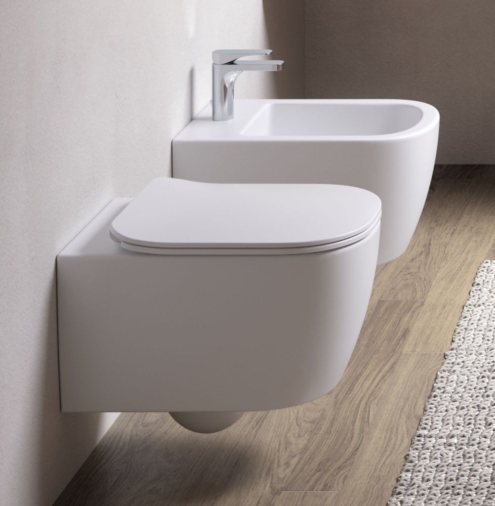 Hidra Faster, подвесной унитаз с вихревой системой смыва, c сиденьем микролифт, 53x36,5 см, цвет белый матовый, артикул FAWR30SET/006