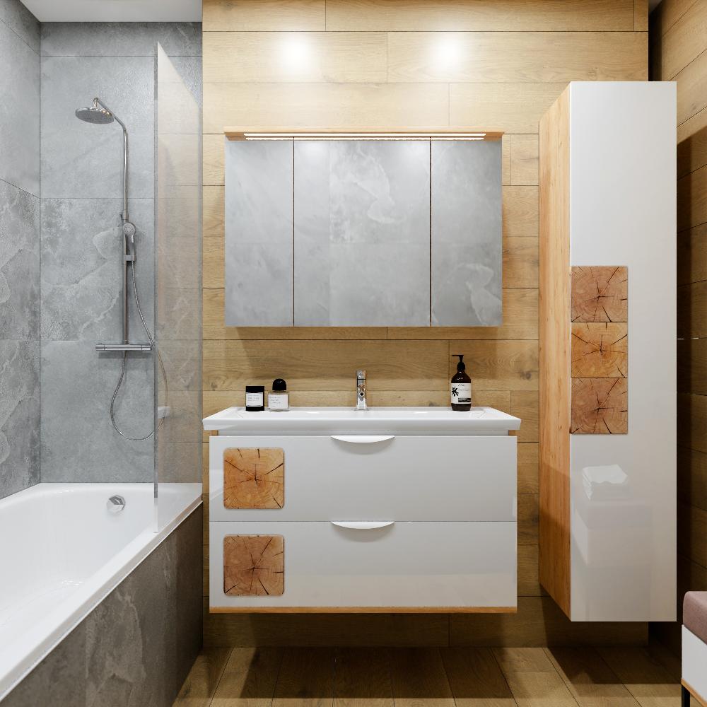 Тумба под раковину подвесная Бриклаер Форест дуб золотой/белый, 100 см, артикул 4627125416729