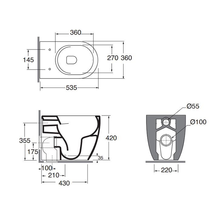 AZZURRA COMODA Унитаз приставной 53x36хH42см c креплением VFV,Easy Clean, цвет carbone
