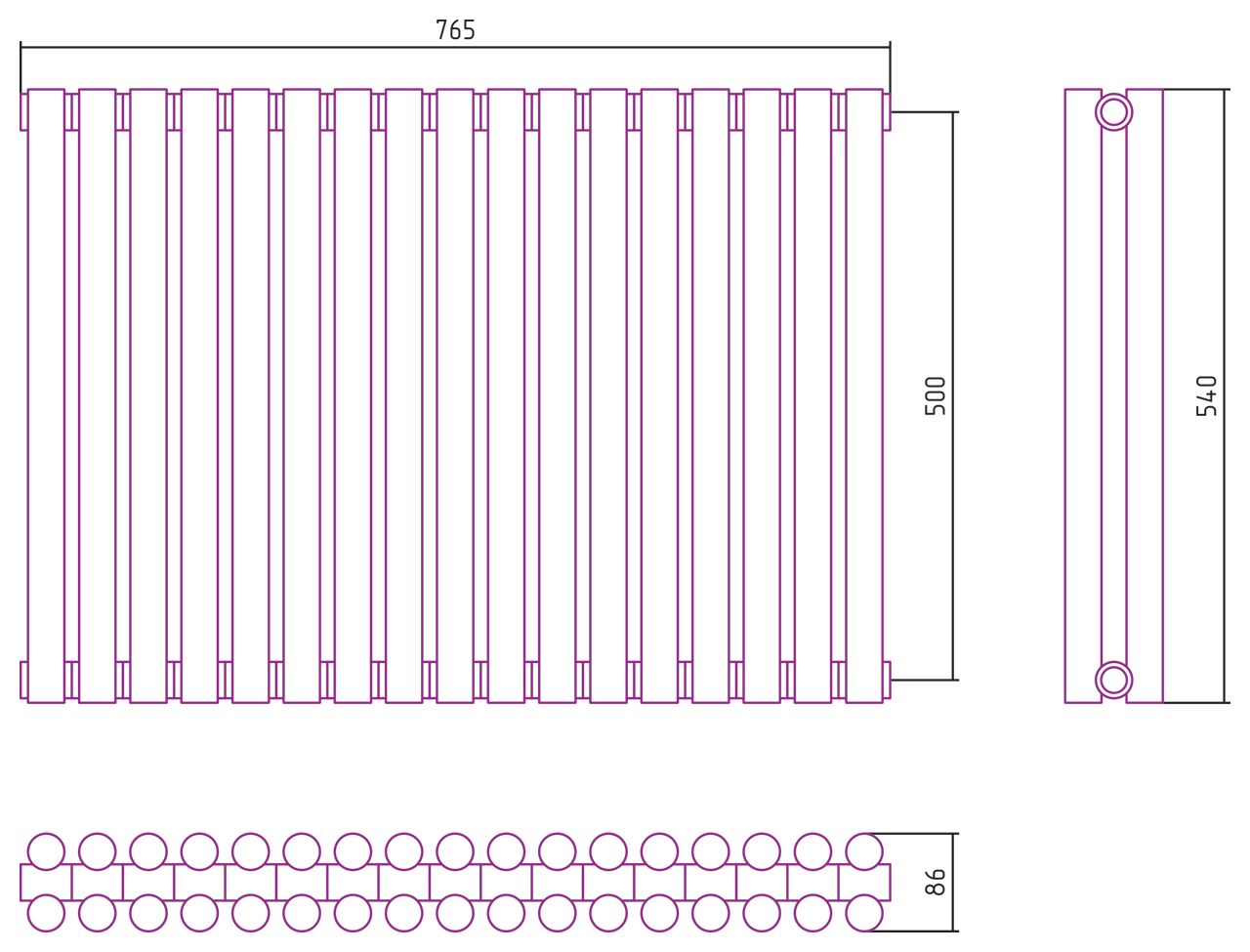 Отопительный радиатор ЭСТЕТ-11 н/ж 500х765 / 17 сек (Матовый БЕЛЫЙ)