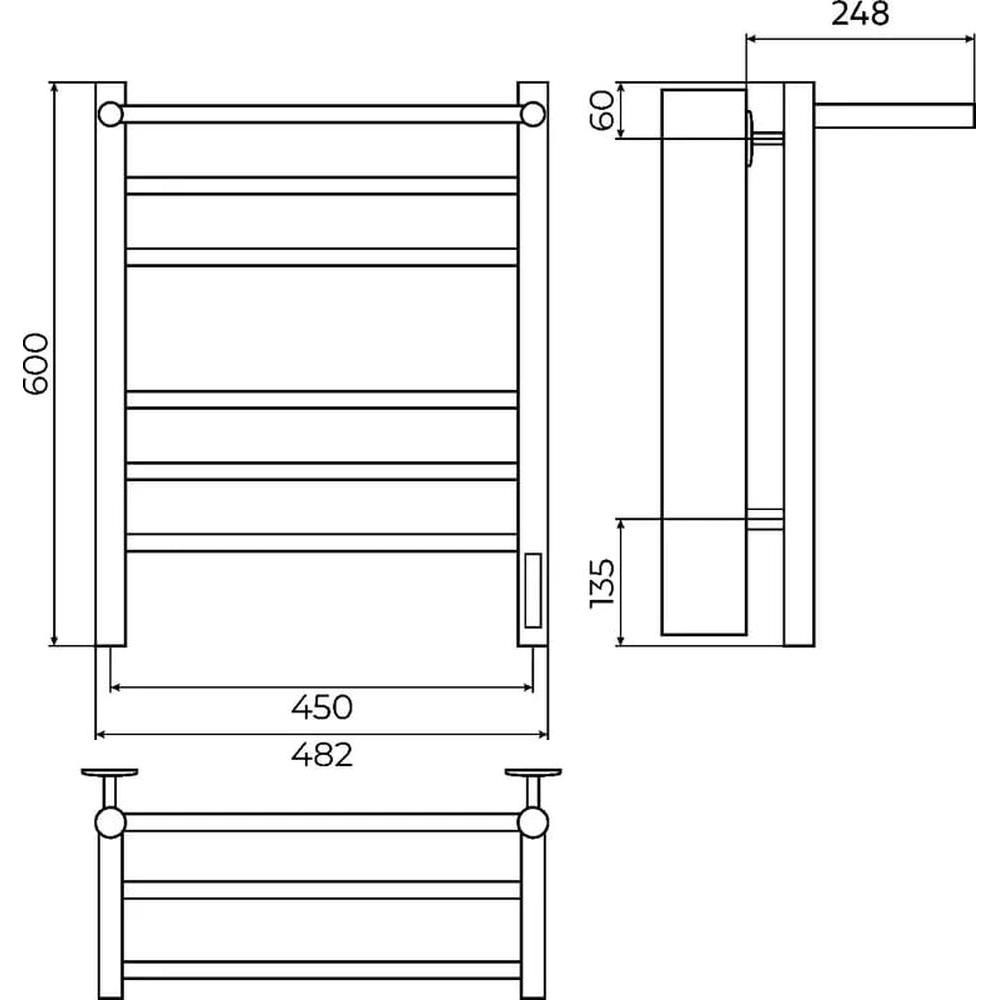 Полотенцесушитель электрический с полкой Terminus Аврора П6 45х60 КС 905, черный матовый, артикул 4670078556912