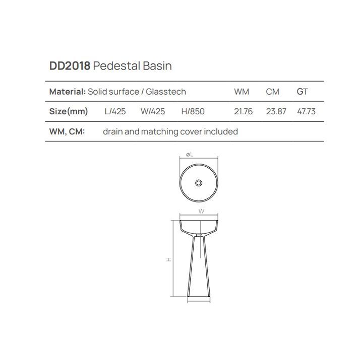 DEA DESIGN Pedestal Basin Раковина напольная d425хh850 мм, цвет grey