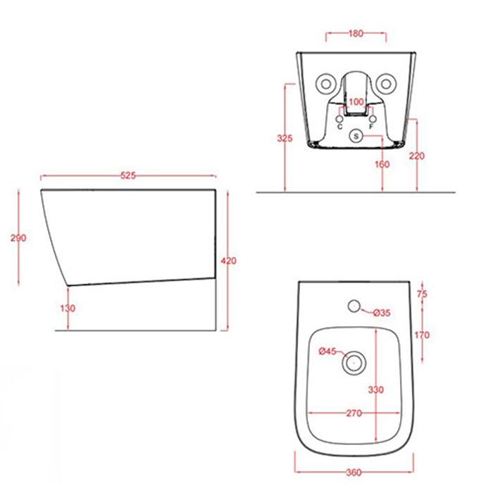Artceram A16 Биде подвесное 52,5х36см, 1 отв под смеситель, цвет: matera