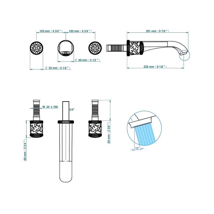 THG General items Встраиваемая  часть смесителя для раковины/ванны 3/4" для ручек-рычагов, артикул G00-A00-40AM