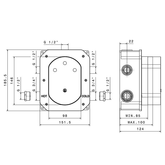 Newform Встраиваемая часть термостатического смесителя 3/4" на 3 источника