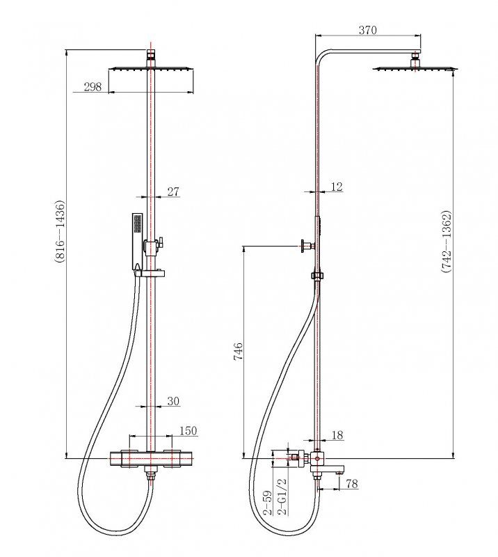 Душевая стойка с термостатическим смесителем и изливом BelBagno KRAFT-VSCM-T-IN арт. KRAFT-VSCM-T-IN, артикул KRAFT-VSCM-T-IN