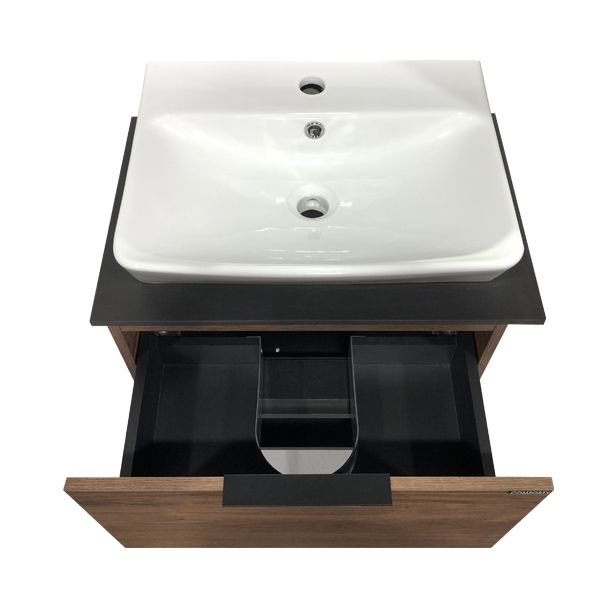 Тумба с раковиной Comforty Штутгарт 60 4151039 подвесная Дуб темно-коричневый Черная столешница