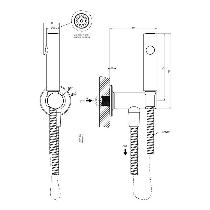 GESSI INCISO Гигиенический душ на 1/2", цвет: золото