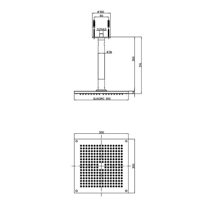 BOSSINI DREAM-CUBE Верхний душ 300 x 300 mm 1 режим - держателем вертикальным 300 x Ø 36 mm, цвет: хром BOSSINI DREAM-CUBE Верхний душ 300 x 300 mm 1 режим - держателем вертикальным 300 x Ø 36 mm, цвет: хром