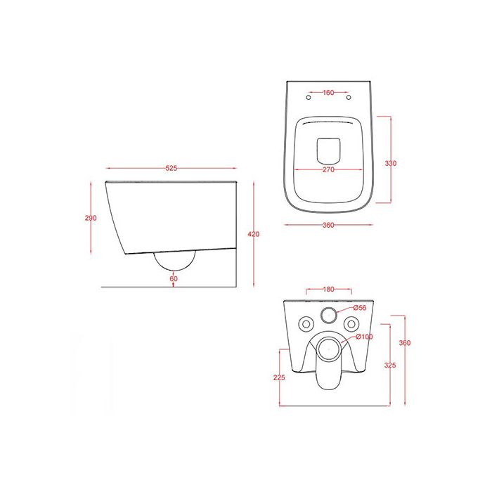 Унитаз, Artceram, A16, безободковый, тип установки-подвесной, ширина, мм-360, глубина, мм-525, высота, мм-290, форма чаши-прямоугольная, выпуск-горизонтальный, без декора, материал-санфаянс, сиденье-необходимо заказать, крепления в комплекте, цвет-белый м