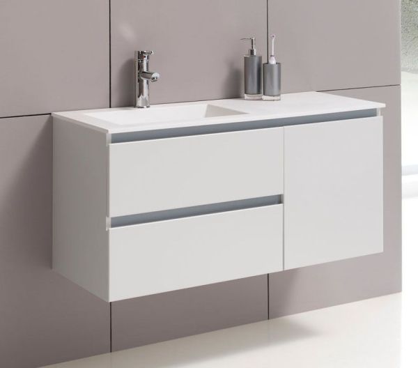 IBX Yasmin 120 см левый: тумба (3 ящика) и белая керамическая раковина, цвет мебели нило