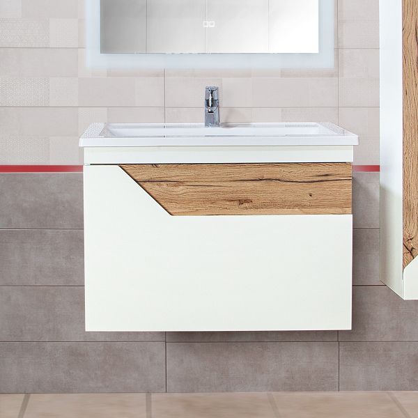 Тумба под раковину подвесная Бриклаер Брайтон белый/дуб, 80 см