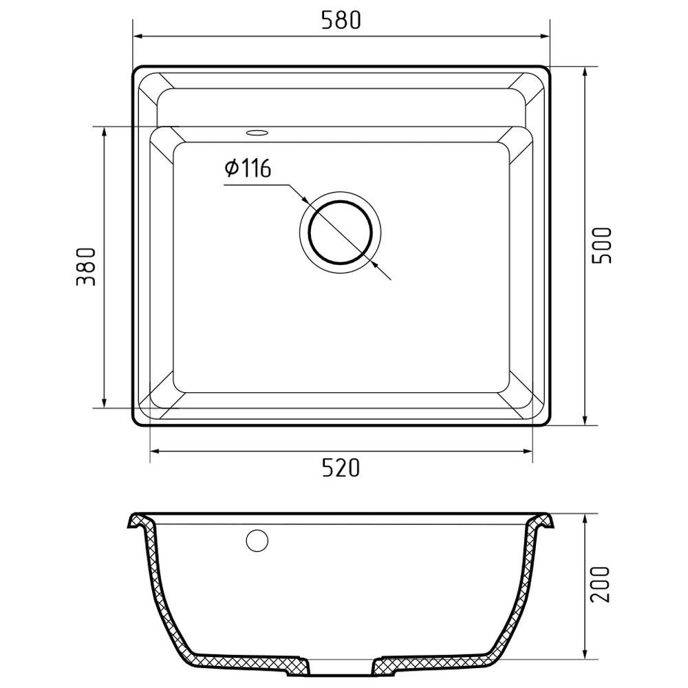 Кухонная мойка GranFest VERTEX 580, серый, артикул V-580 серый