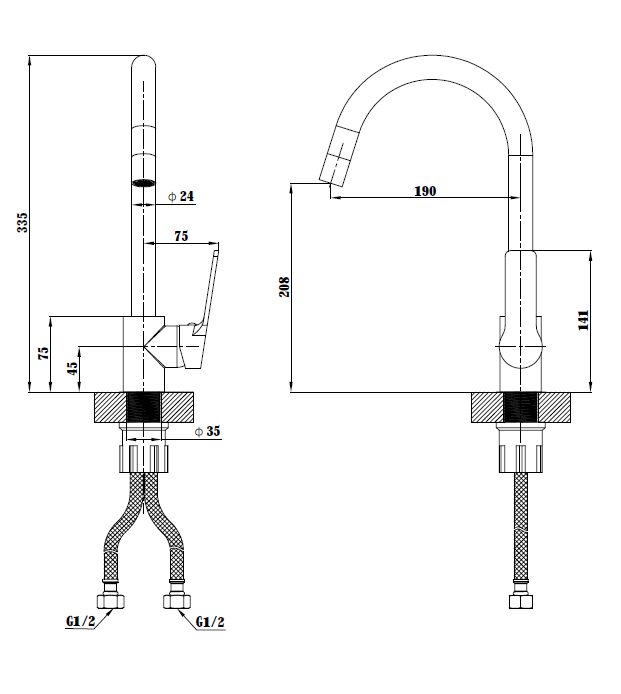 Смеситель Singapore black для кухни, выс., пов., артикул: SB 519