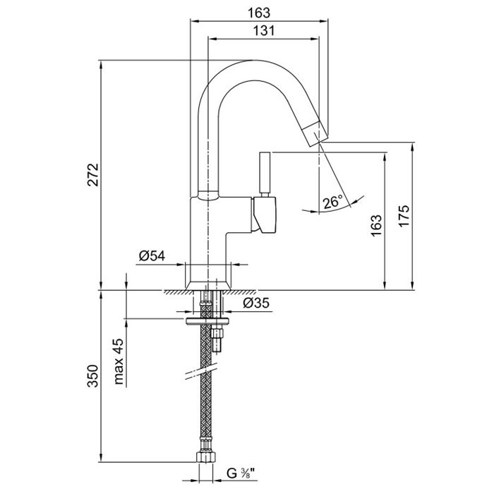 Fantini Cafe Смеситель для раковины, 1 отв., без донного клапана, излив 130мм, цвет: хром