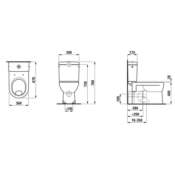 Laufen Pro  Унитаз-компакт 67х36х40 см, c полочкой, выпуск Vario, для бачка 82695.1/2/3/5, цвет белый