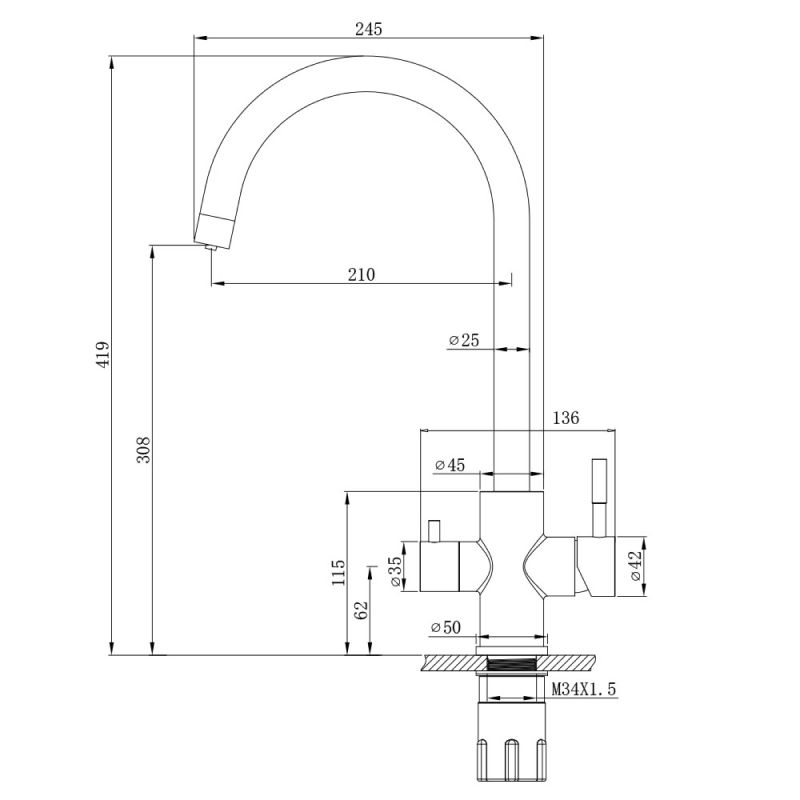 Смеситель для кухни с подключением фильтра WesnaArt EKO05-111, сатин, артикул EKO05-111