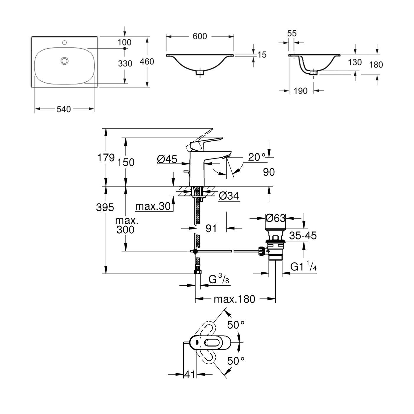 Комплект 2 в 1 Lavinia Boho Bathroom Sink 21510399, врезная фарфоровая раковина 60 см, смеситель с донным клапаном