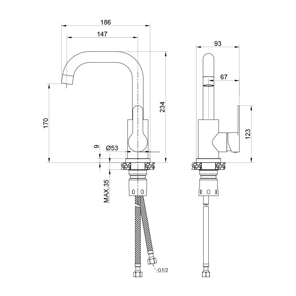 Смеситель для раковины WesnaArt EKO EKO05-250, сатин