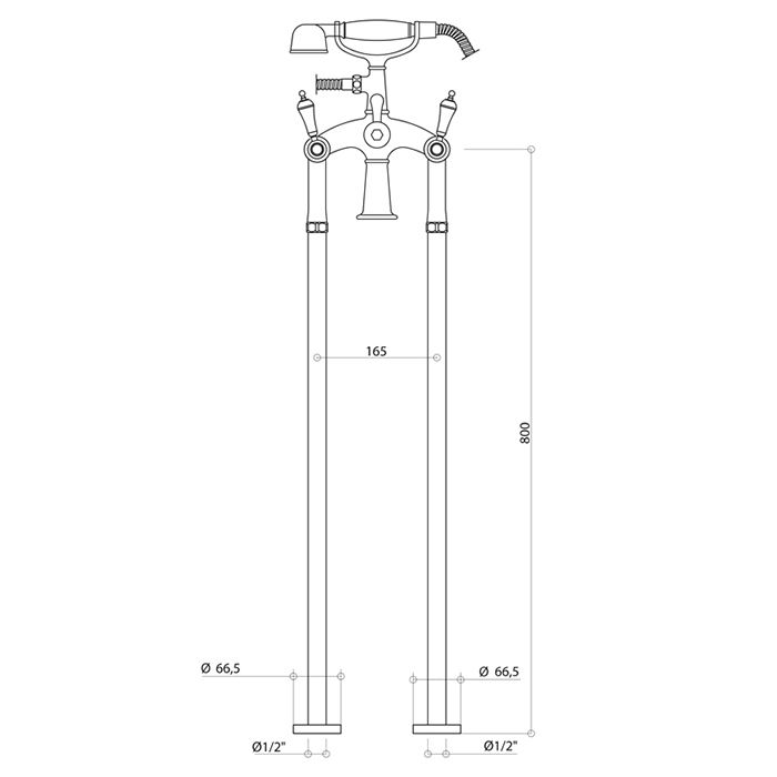Bongio Capri Смеситель для ванны в комплекте с ручным душем и ножками для монтажа на пол (2 коробки), цвет золото