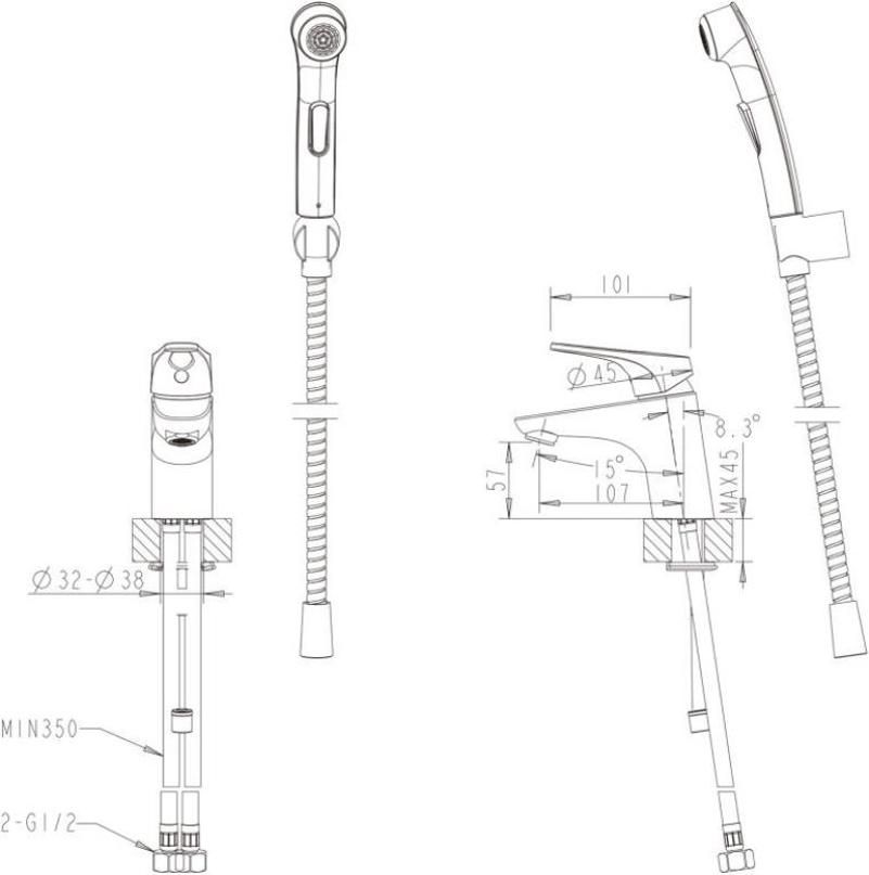 Смеситель для раковины с гигиеническим душем Bravat Drop-D F148162C-1, хром