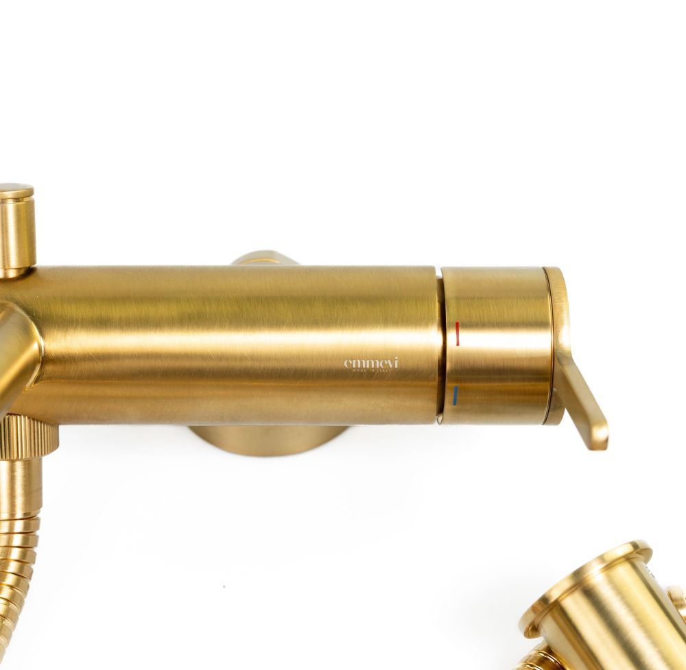 Emmevi Filobrass, однорычажный (со стержнем) смеситель для ванны с набором для душа, цвет зачищенное золото
