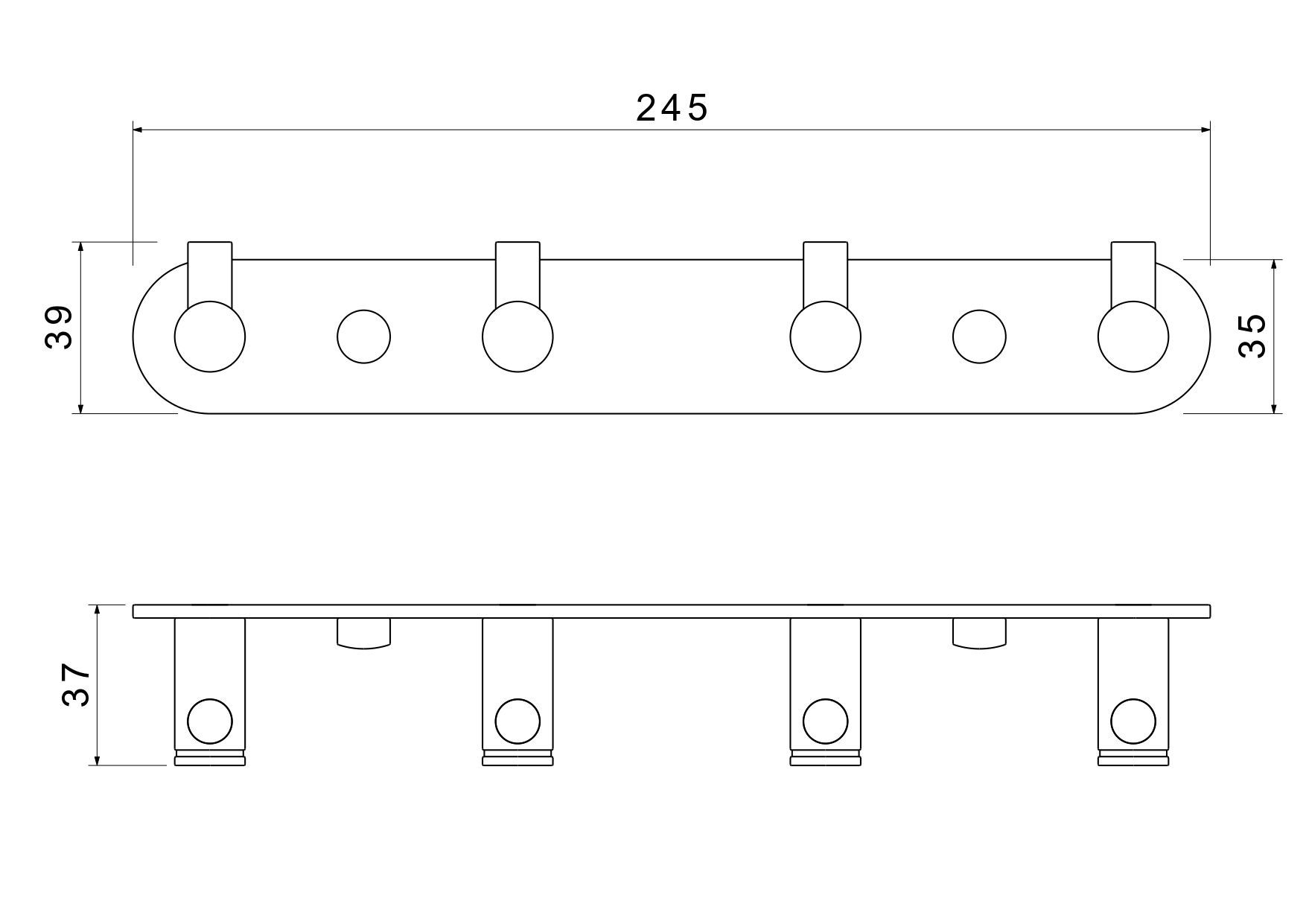 Планка с 4 крючками AQUATEK, матовый черный AQ4123MB ЕВРОПА Планка с 4 крючками AQUATEK, матовый черный AQ4123MB ЕВРОПА