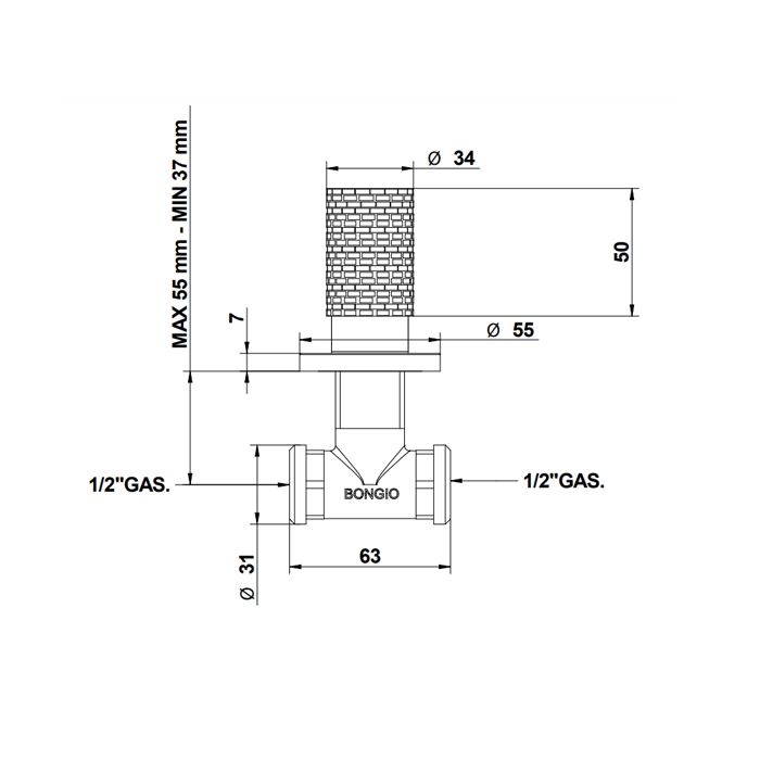 Bongio Capsule Кран скрытого монтажа 1/2”. цвет хром/ручка GG(с внутр частью 097750000), артикул 88400CRGG