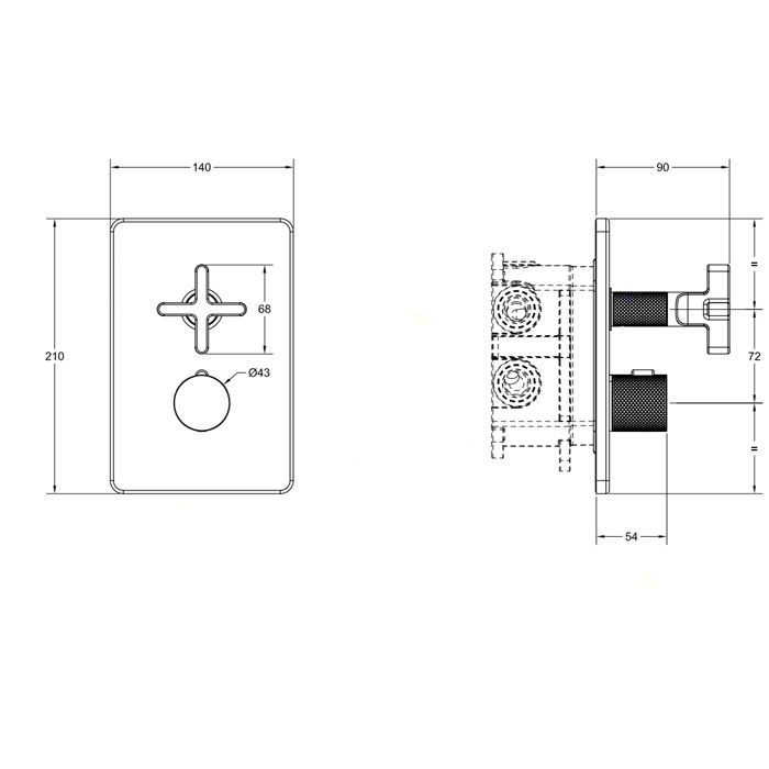 GESSI INCISO Встраиваемый термостатический смеситель на 1 источник, резьба 1/2" (внешняя часть), цвет: finox