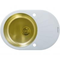 Мойка Seaman Eco Glass SMG-730W Gold (PVD), два отверстия (Ø35мм), комплектация с вентиль-автоматом