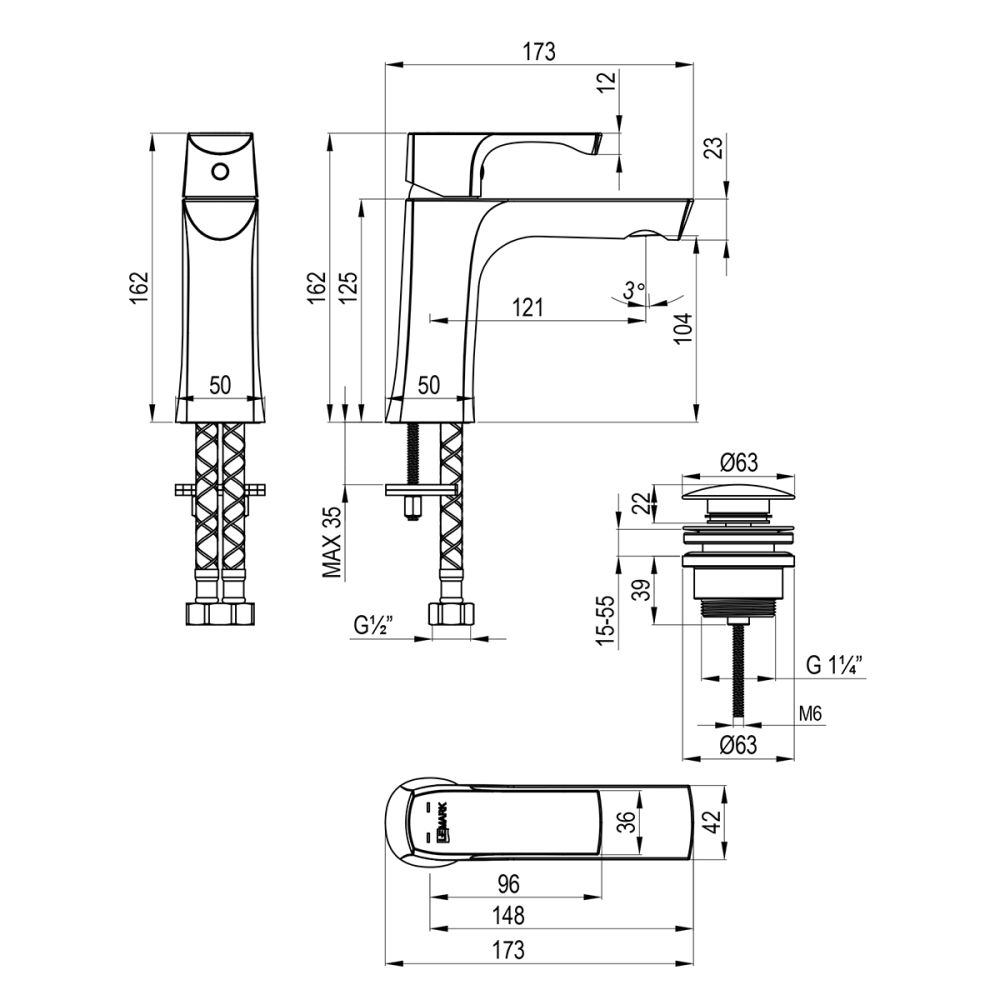 Смеситель Lemark Ursus для раковины монолитный (LM7206BG), артикул LM7206BG