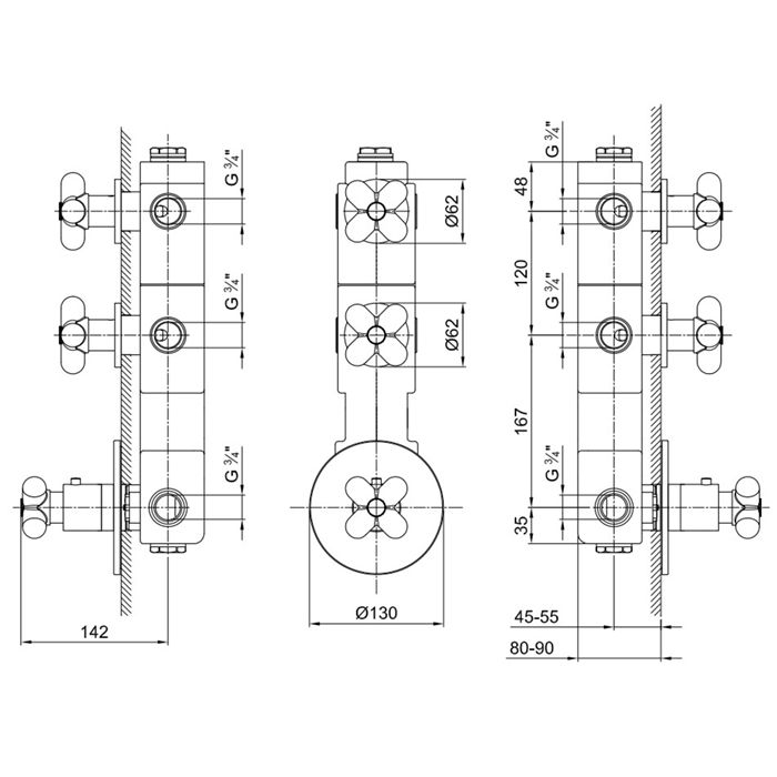 Fantini I Balocchi Встраиваемый термостат для душа на 2 источника, 3/4", (наружняя часть), цвет: белый матовый
