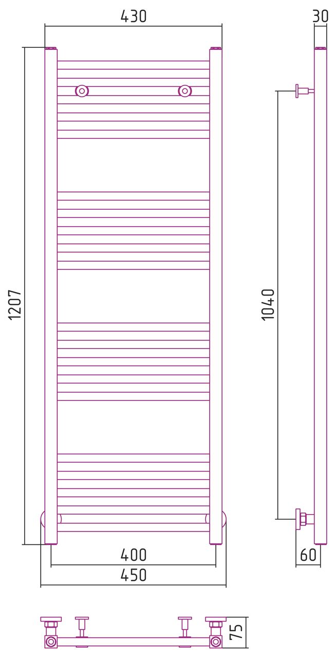 Полотенцесушитель водяной МОДУС 1200х400 (САТИН)