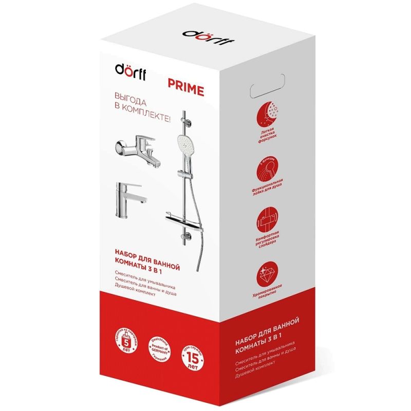 Комплект смесителей Dorff Prime D4085000 Хром Белый Комплект смесителей Dorff Prime D4085000 Хром Белый