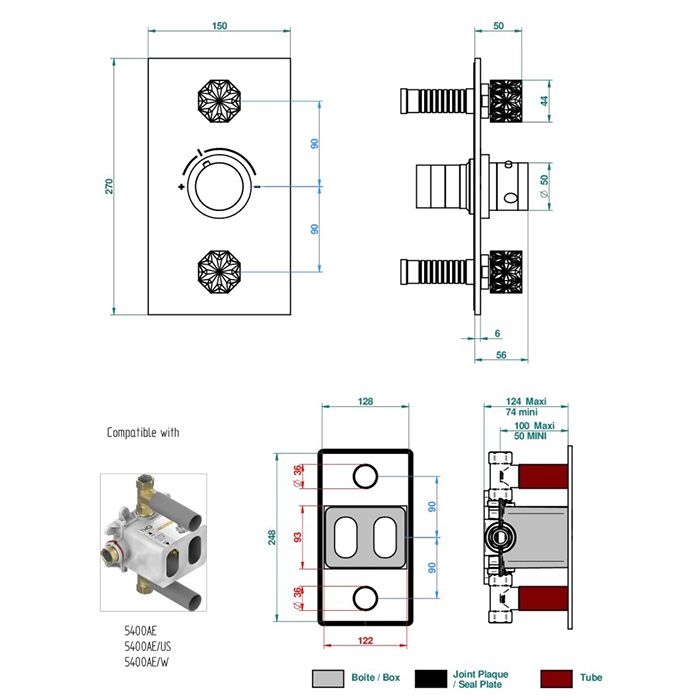 THG NIHAL PORCELAINE IVOIRE Смеситель для душа встраиваемый, термостатический, с двумя запорными вентилями, внешняя часть, цвет Soft gold