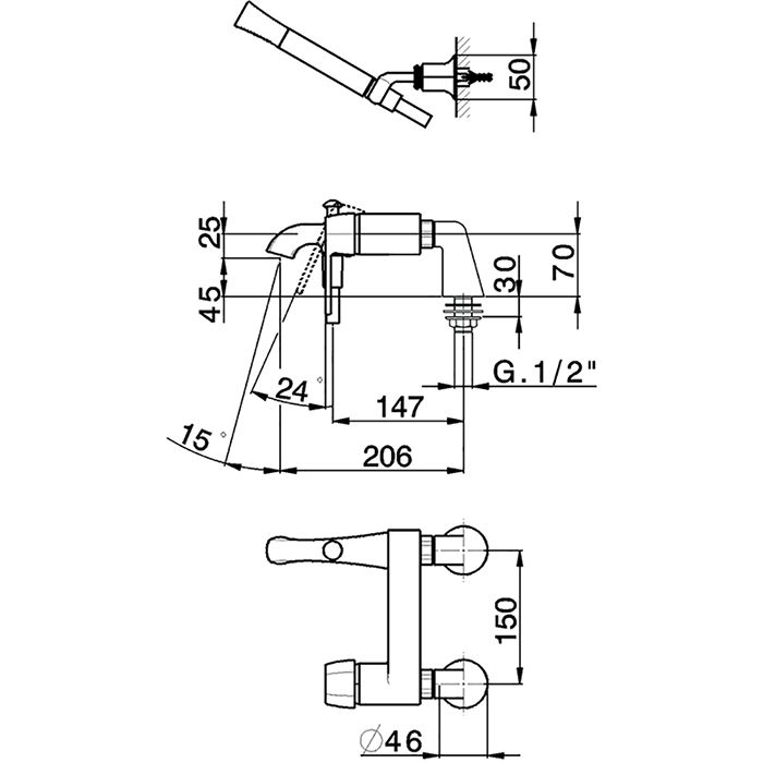 CISAL Cherie Смеситель на борт ванны однорычажный, с душевым комплектом, цвет хром/черный